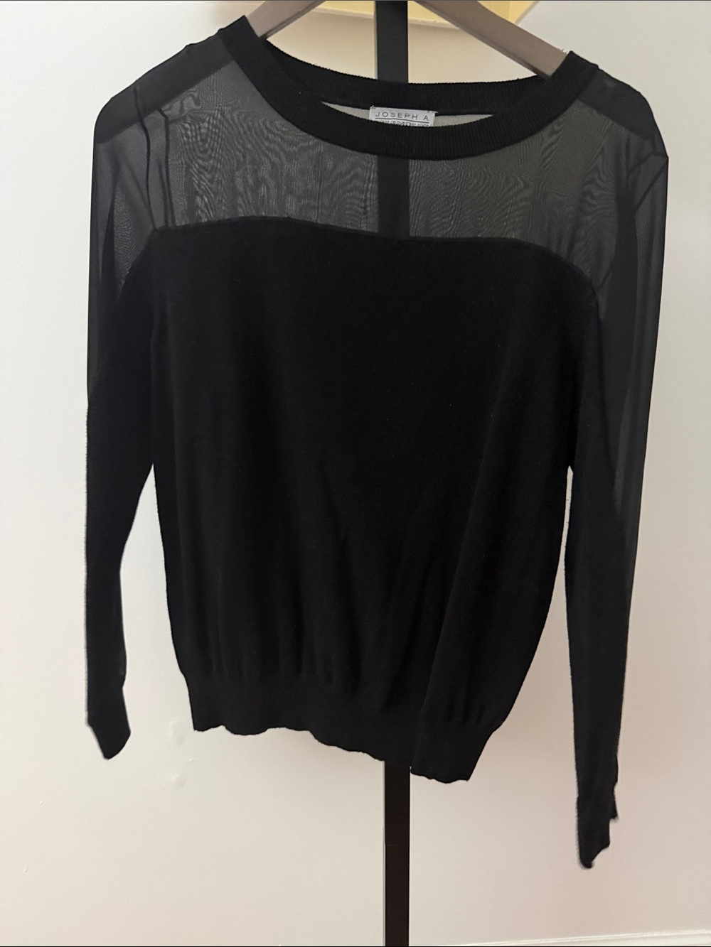 Joseph A Black Sheer Yoke Long Sleeve Knit Top